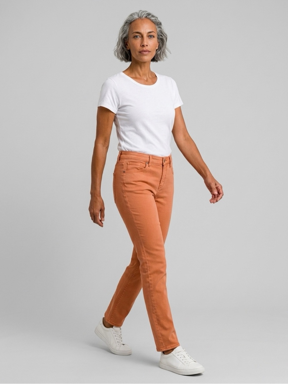 NYDJ “Margot Girlfriend” size 8 Petite, Rust Brown Jeans, Good Used Condition